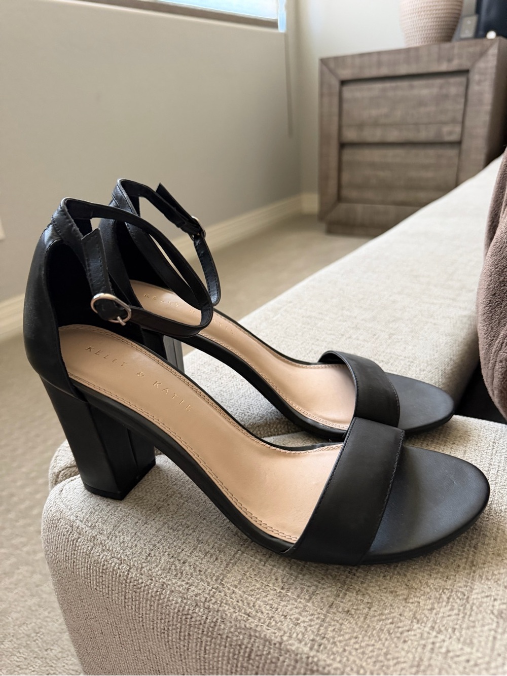 Kelly & Katie Black Ankle-Strap Block Heels